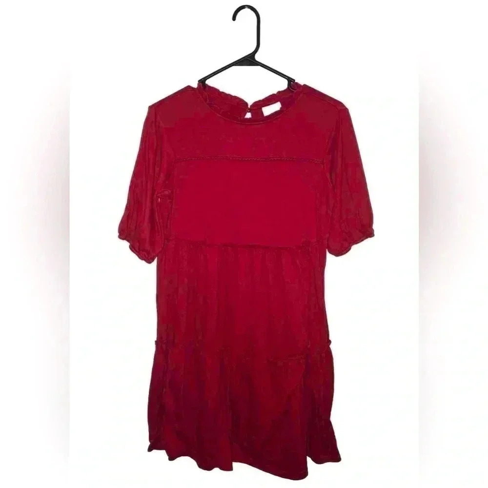 Knox Rose Tiered Bohemian Short Sleeve Dress Red Size Small